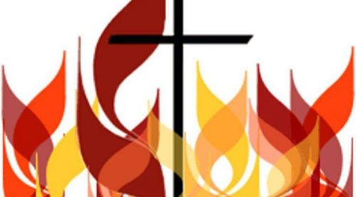 graphic of cross and flames for Pentecost