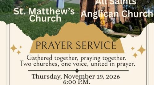Poster showing photos of St Matthews church and All Saints'. All text is in post